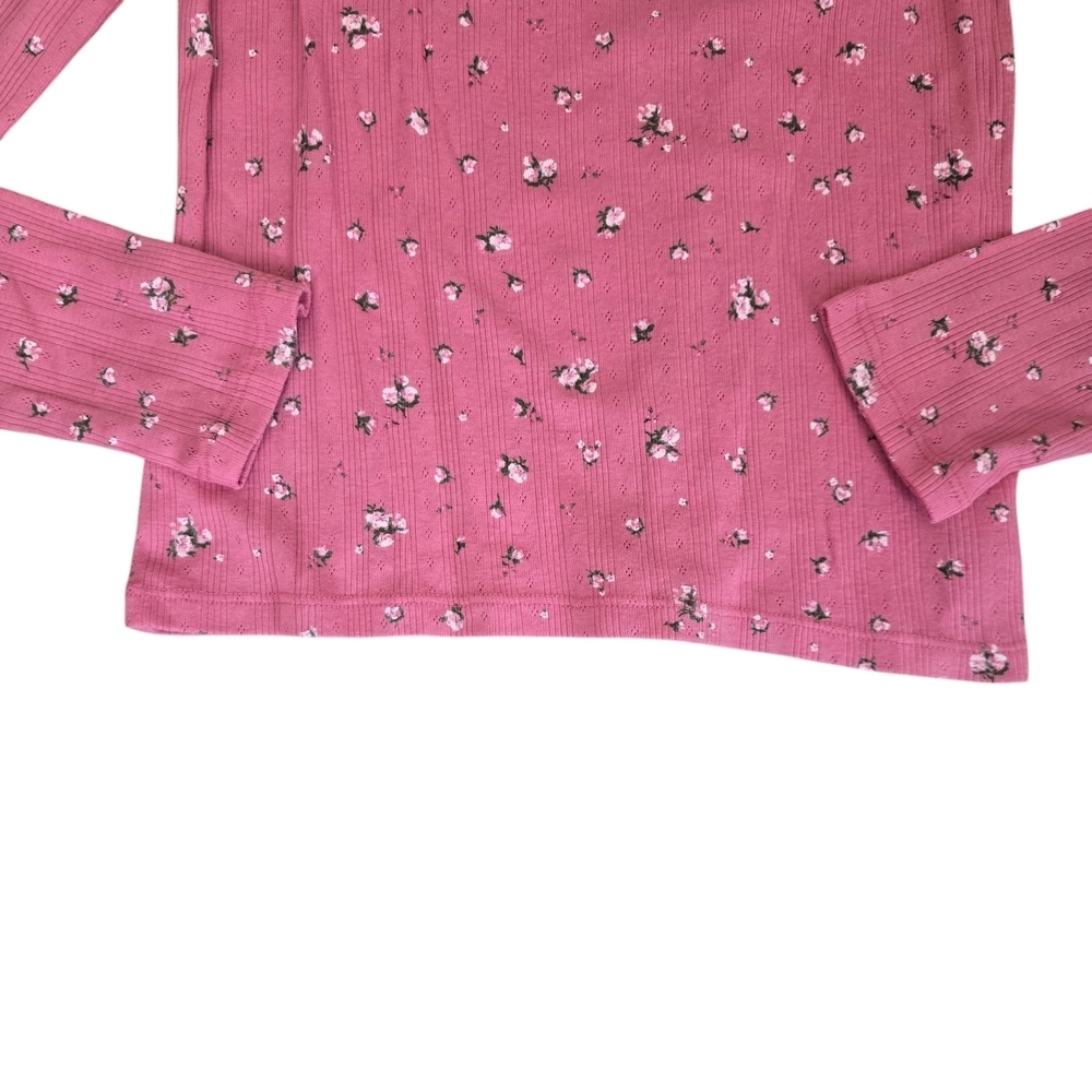 Old Navy Top Shirt Pink Floral Long Sleeve Pull Over Ribbed Girls Sizes XL 14 16 - Picture 3 of 9